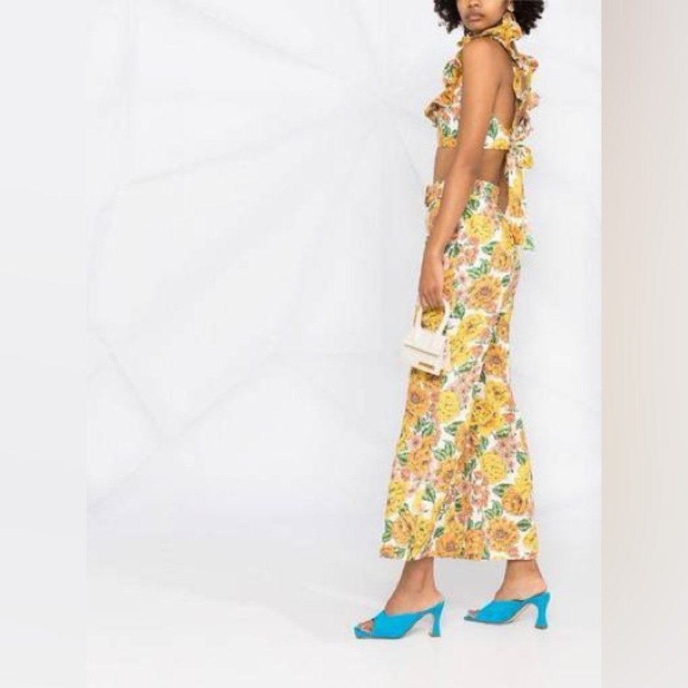Zimmermann Poppy Floral Linen Crop Top Pants Playsuit